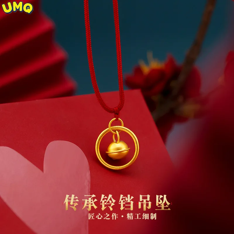 

Женское ожерелье с подвеской в виде колокольчика, красная веревка, 18 К, желтого цвета