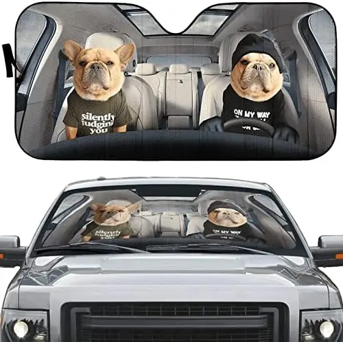 

Catholic French Bulldog Duo Driving Friends 3D Car Sunshade, Gift for Frenchie Lover, Windshield Durable Material Auto Visor Uv