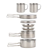 8 pcs pot camping tableware folding tourist kettle stainless steel tourist dishes set condiment organizer bowl set