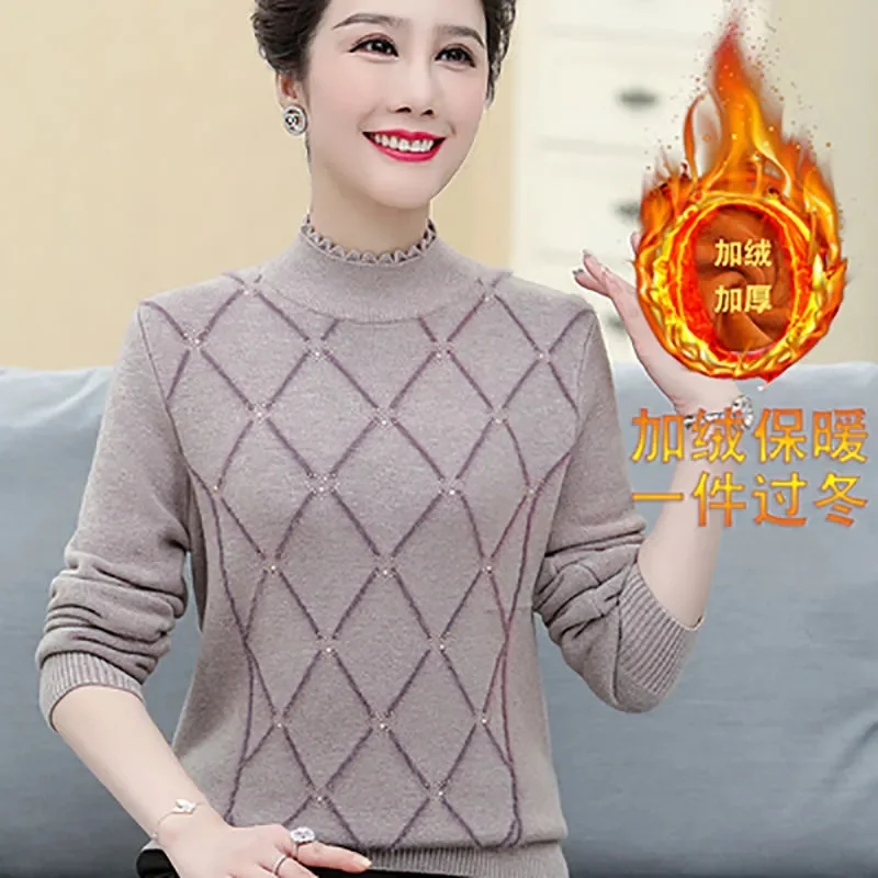 Осень-зима 2024 новый пуловер пальто теплый свитер для мамы нижняя рубашка женская