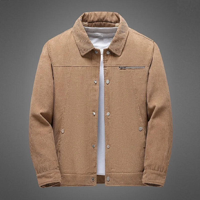 Plus Size Corduroy Cotton Coat Men Autumn and Winter Lapel Single Breasted Coat Loose Velvet Lining Thickened Warm Jackets