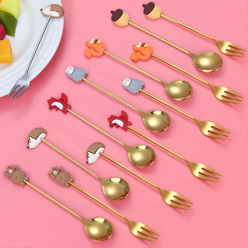 

New Cartoon Stainless Steel Spoon Fork Creative Cute Fox Tableware Milk Coffee Ice Cream Dessert Summer Fruits Fork Spoon