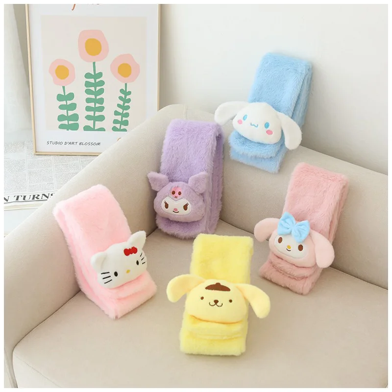 

Sanrios Cute Cartoon My Melody Kuromi Cinnamoroll Purin Dog Kittys Anime Kawaii Winter Cold Protection Warm Girls Plush Scarf