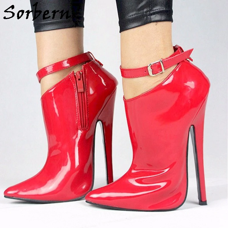 

Sorbern Fresh Green Ankle Boots Women With Locks 18Cm High Heel Stilettos Fetish Heeled Short Booties Pointed Toe Custom Color