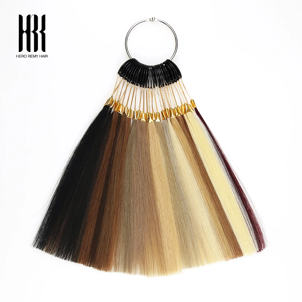 Фото Цветные кольца человеческих волос Hero Remy Hair/цветные диаграммы, доступны 26 цветов, можно покрасить для образца салона №1