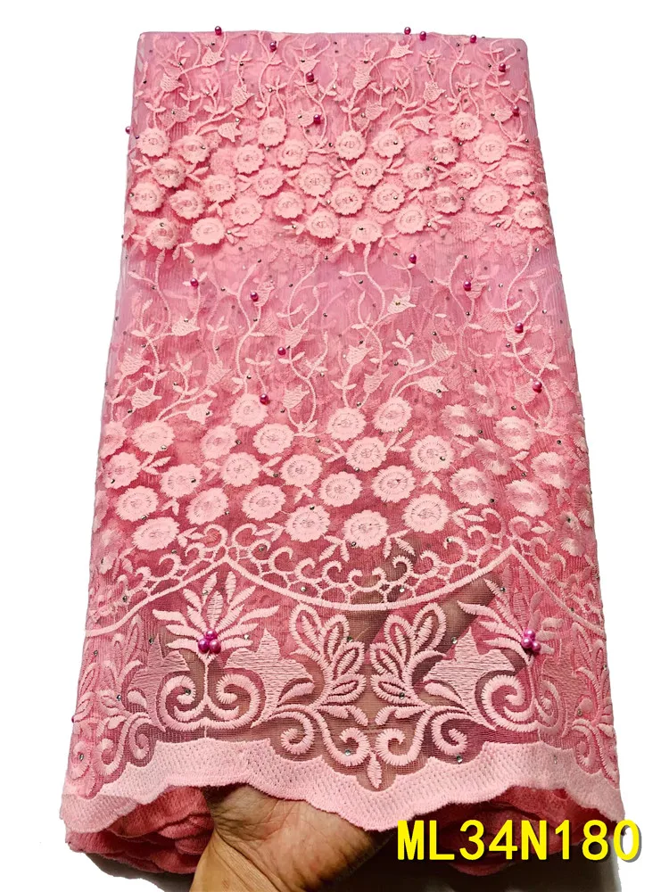 

BEAUTIFICAL net lace tulle fabric Cheap Price Lace nigerian embroidery net lace stones lace fabric 5yards ML34N180