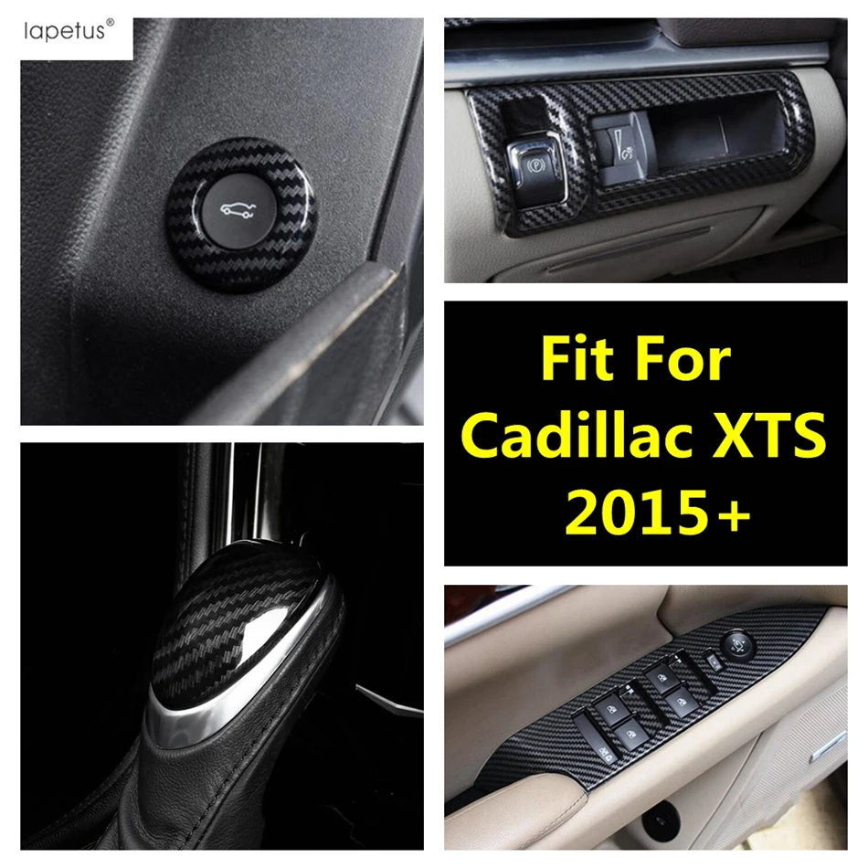 

Аксессуары из углеродного волокна для Cadillac XTS 2015-2019, кнопка переключения передач для задней двери багажника, ручка ручного тормоза, крышка стеклоподъемника, отделка