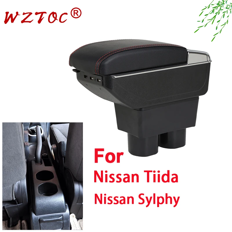 

For Nissan Tiida Nissan Sylphy Car armrest box Leather Car Center Console Armrests Storage Box Sedan Free Shipping accessories