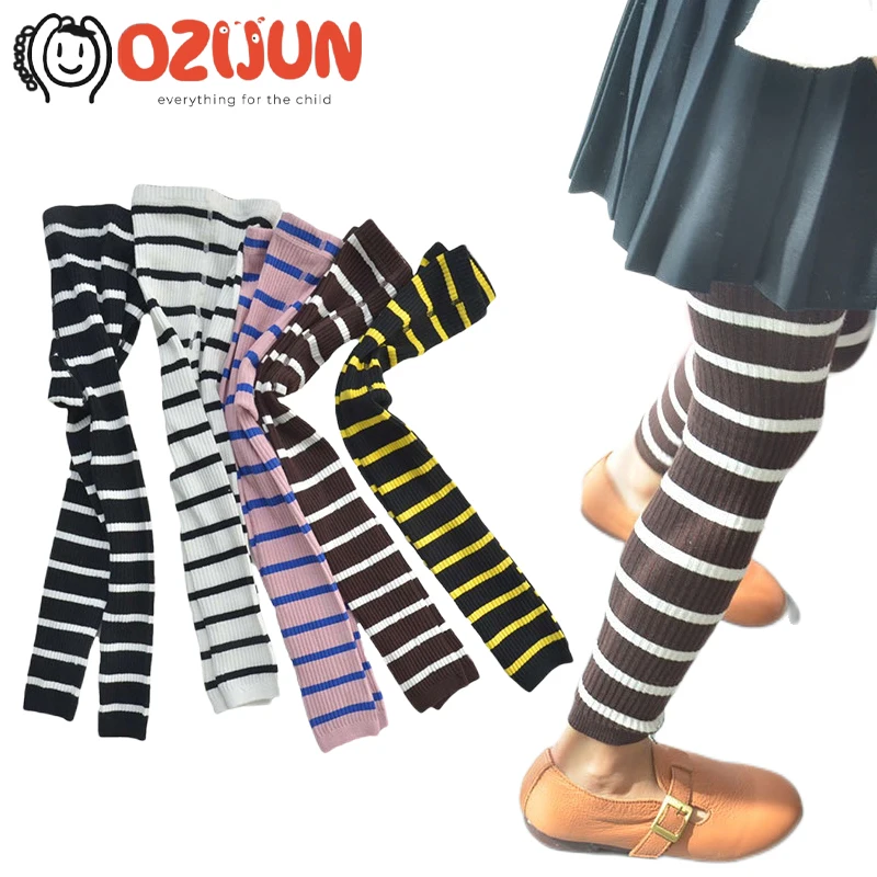 

Детские трикотажные двухцветные полосатые повседневные леггинсы из хлопка для детей 0-8 лет