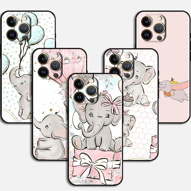 

Anime Dumbo Love Case For Apple iPhone 14 13 12 11 Pro Max Mini XS Max X XR 7 8 Plus SE2020 TPU Black Phone Cover Capa Coque
