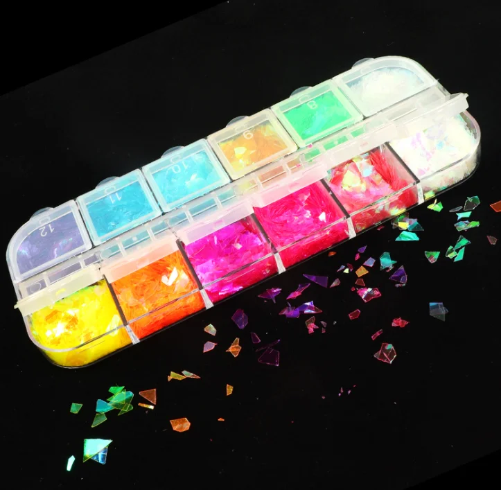 

12 colors box-packed Nail Sequins Laser Candy Color Large Fragment Nail Accessories Art Nail Decoration