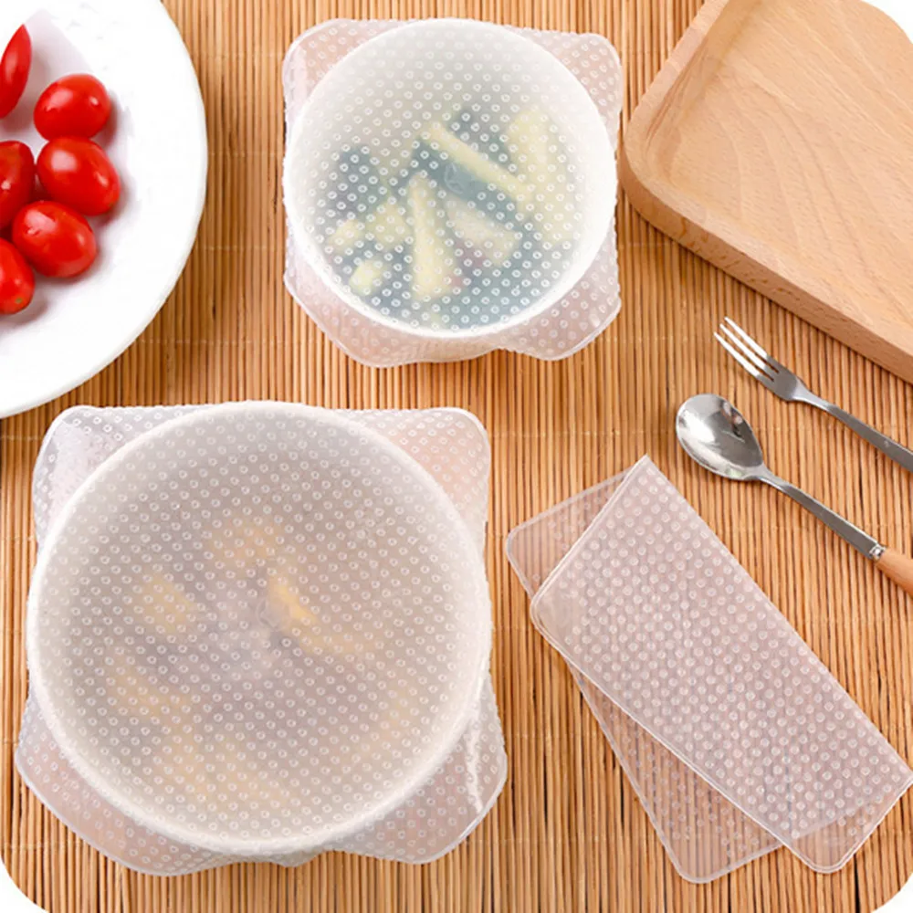 

4 шт., силиконовые растягивающиеся крышки для кухонных аксессуаров