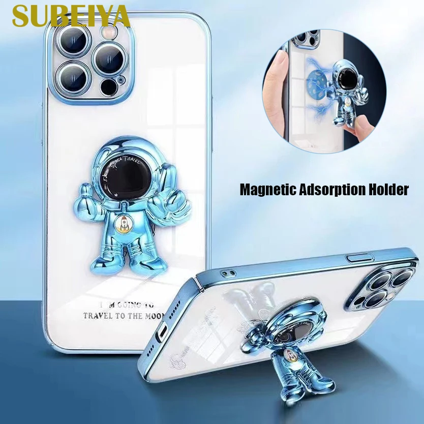

Luxury Plating 3D Astronaut Magnetic Stand Case for iPhone 13 Pro Max 11 12 14 Pro XR XS Max Stand Camera Cover Phone Case