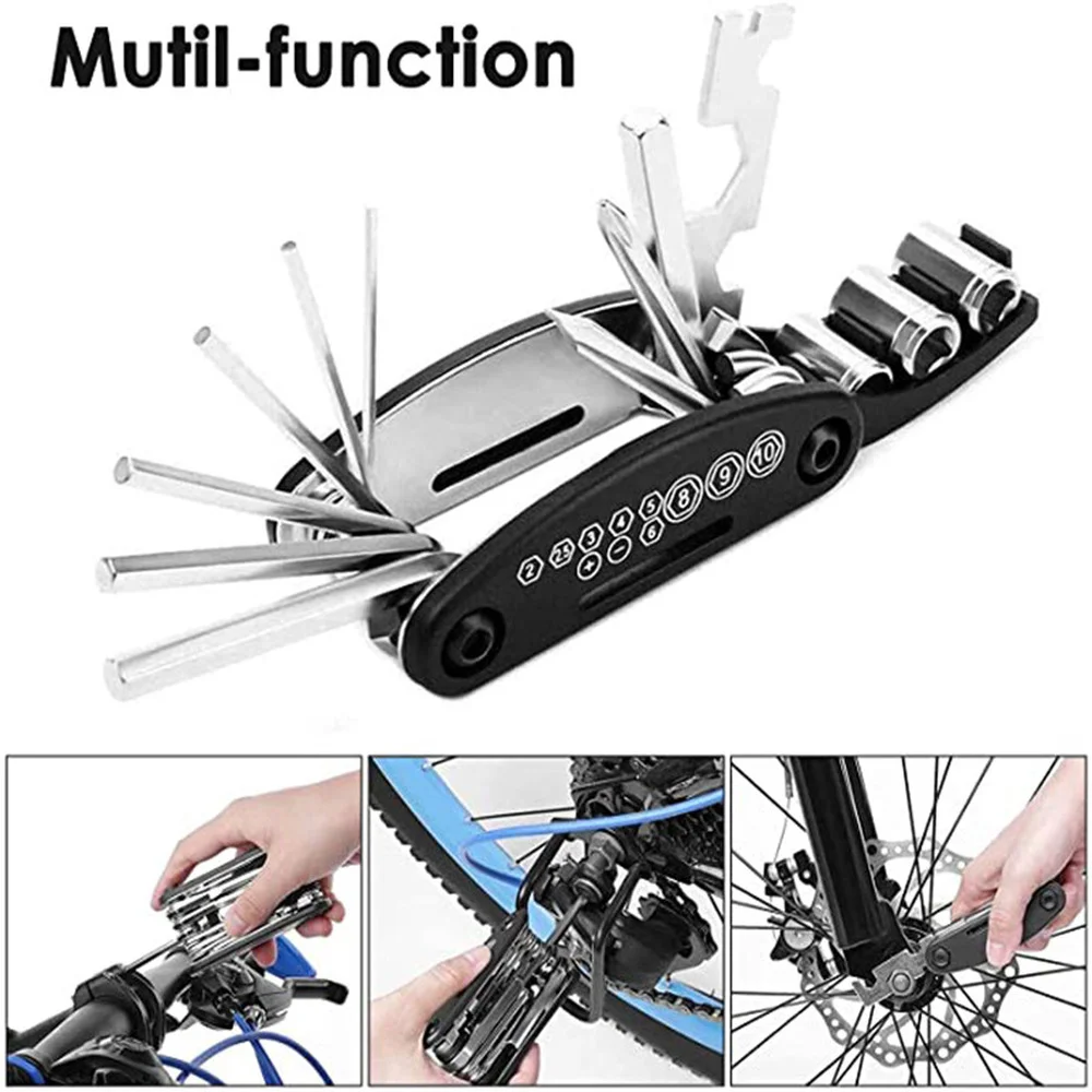

Multi 16 in 1 Usage Bike Bicycle Repair Bike Tools Kit Hex Wrench Nut Tire repair Hex Allen Key Screwdriver Socket Extension Rod