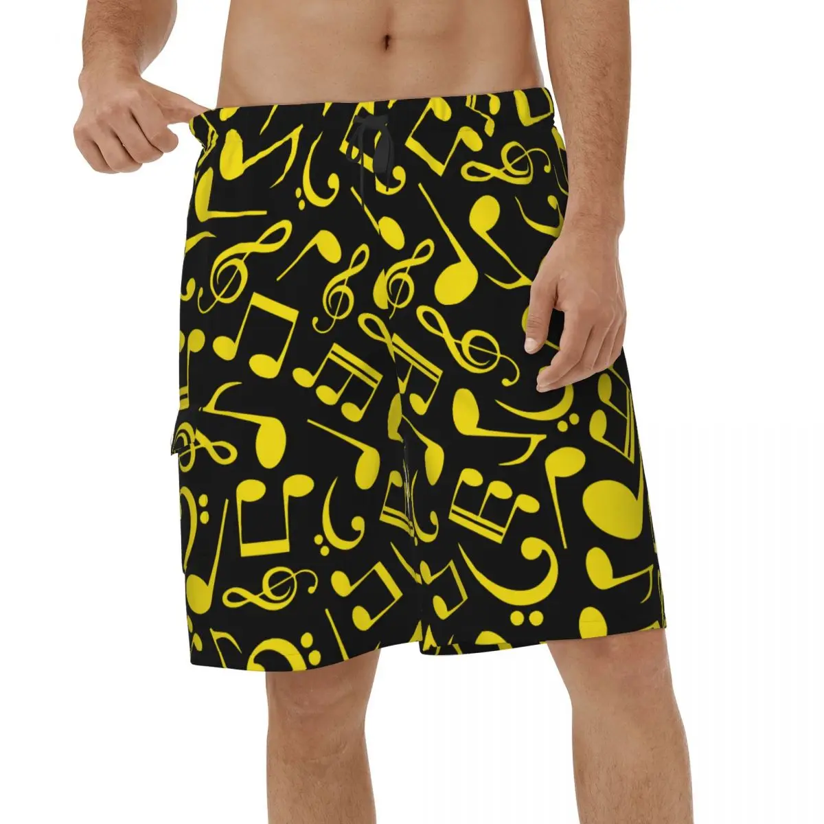 

Musical Note Pattern Shorts Summer Men's Swimming Shorts Retor Classical Melody Printed Men Beach Board Shorts