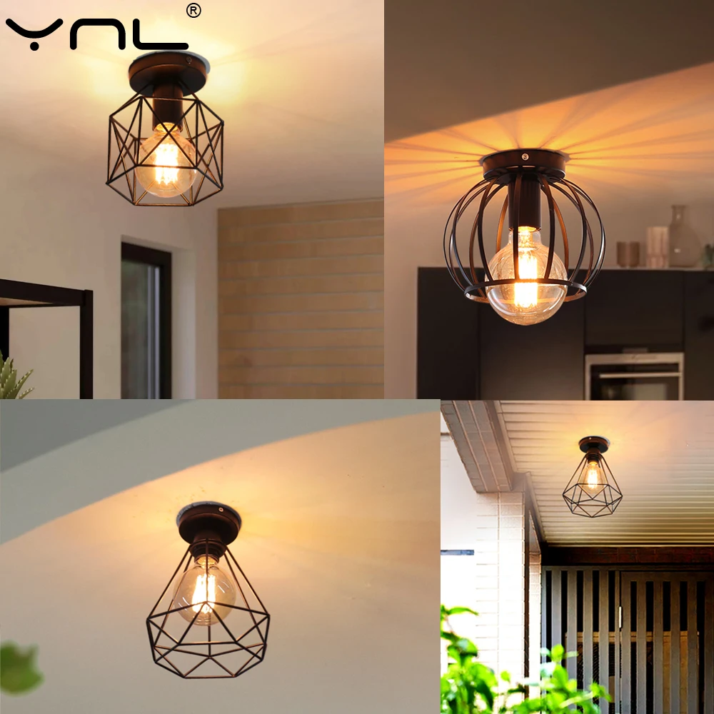 

Retro Ceiling Lamp Vintage Edison Loft E27 Lights For Home Decor Hallway Stair Indoor Cage Ceiling Lighting Fixtures AC 85-265V