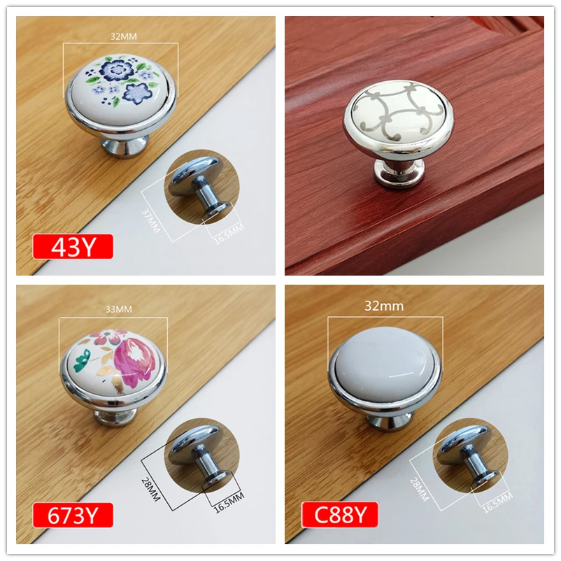 

Ceramic Drawer Knobs Cabinet Pulls Kitchen Handles Zinc Alloy Single Konb With Flower Furniture Handle for Kids Room Hardware