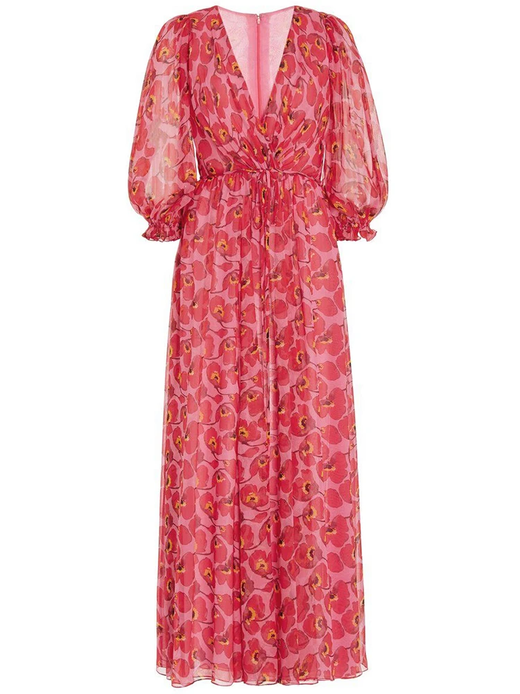 

Женское приталенное платье с V-образным вырезом и рукавами-фонариками