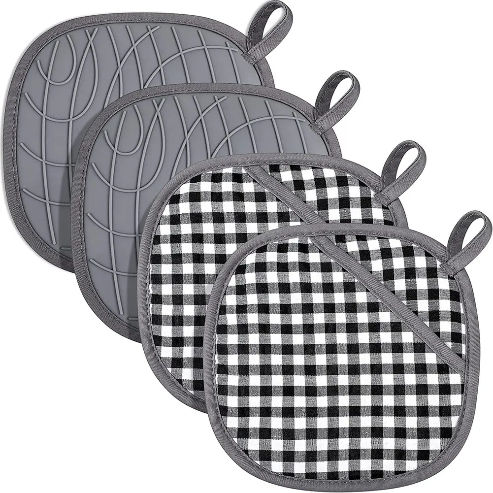 

4 Pieces Silicone Pot Holders Set Heat Resistant Oven Hot Pads with Pockets Non Slip Grip Large Potholders for Kitchen