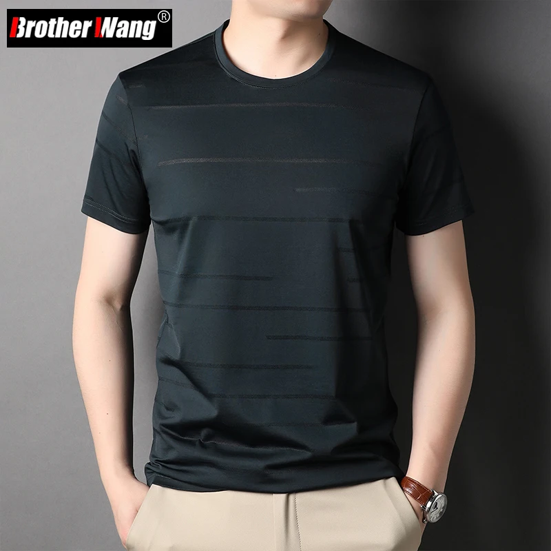 

2022 Summer Men's Round Neck Striped Short Sleeve T-Shirt Fashion Business High Quality Soft Casual T-shirt Male Brand Clothes