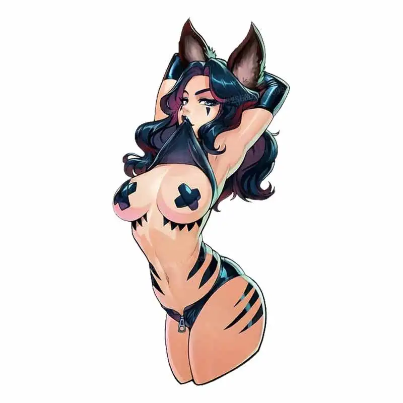 

Девушка с длинными черными волосами и волчьими ушками, автомобильная наклейка, виниловая наклейка, водонепроницаемая наклейка на заднее окно, мотоцикл, кемпер, грузовик, ноутбук SH1020