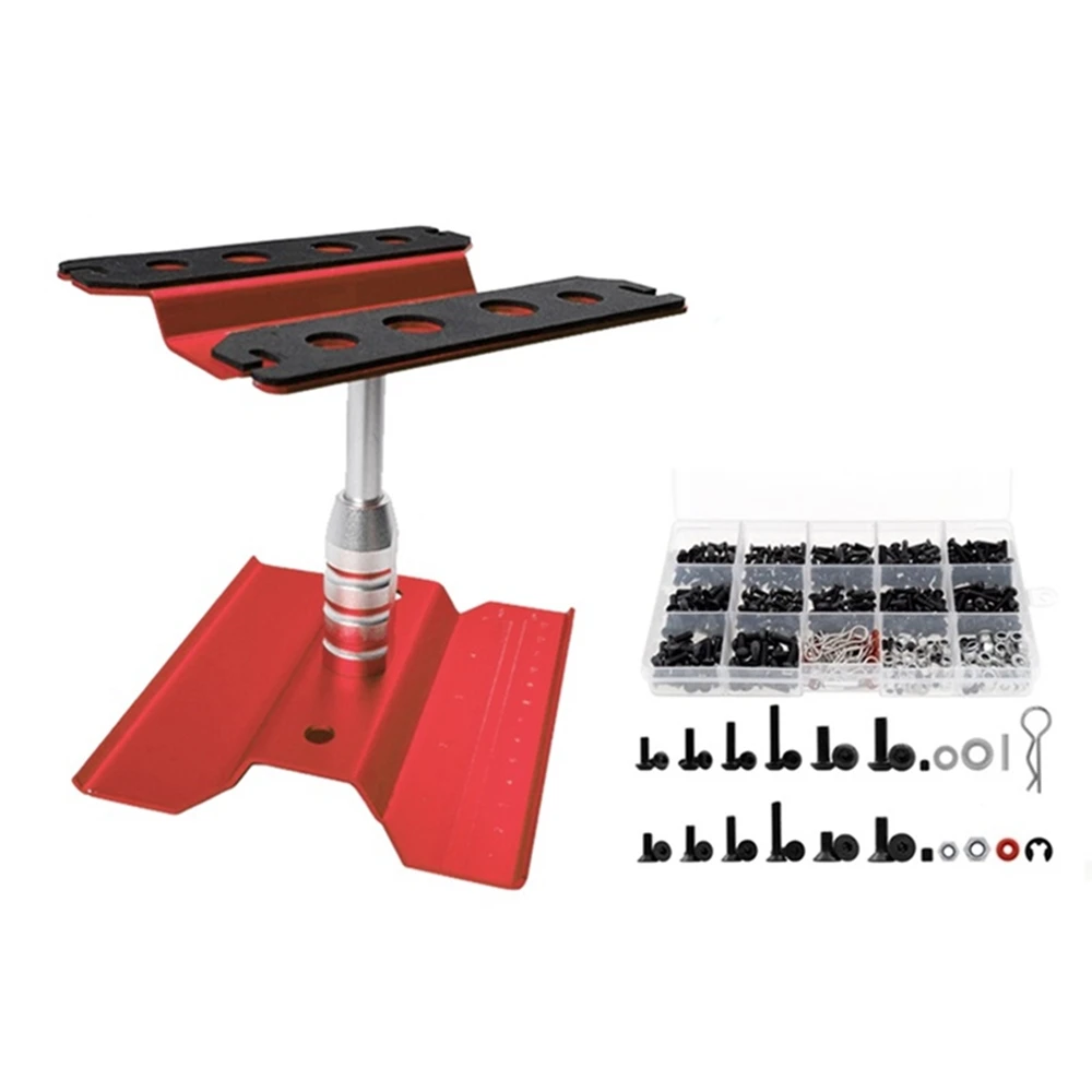 

RC Car Repair Work Stand 360 Degree Rotation and 520PCS Screws Kit Repair Tool Box for 1/8 1/10 1/12 1/16 1/18 RC Car,1