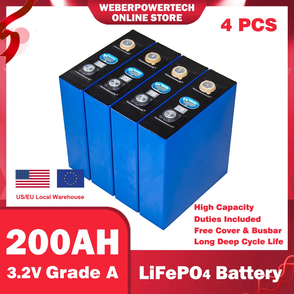 

4~32PCS 3.2V 200AH Battery LiFePO4 Battery High Capacity Rechargeable Battery For EV RV Outdoor Camping Golf Cart EU US TAX Free