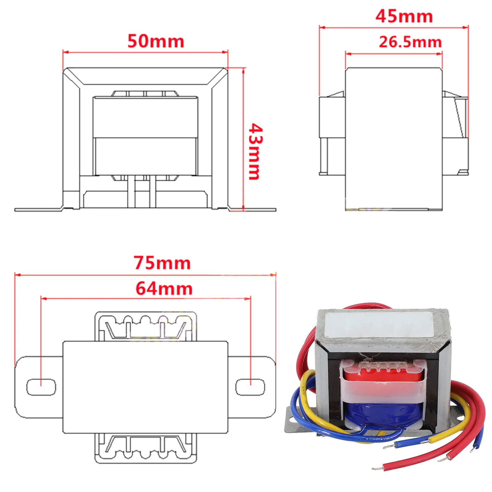 1 шт. 10 Вт силовой трансформатор EI48 вход 220 В выход 12 В-0-12 24 В-0-24 50*45*43 мм сменные