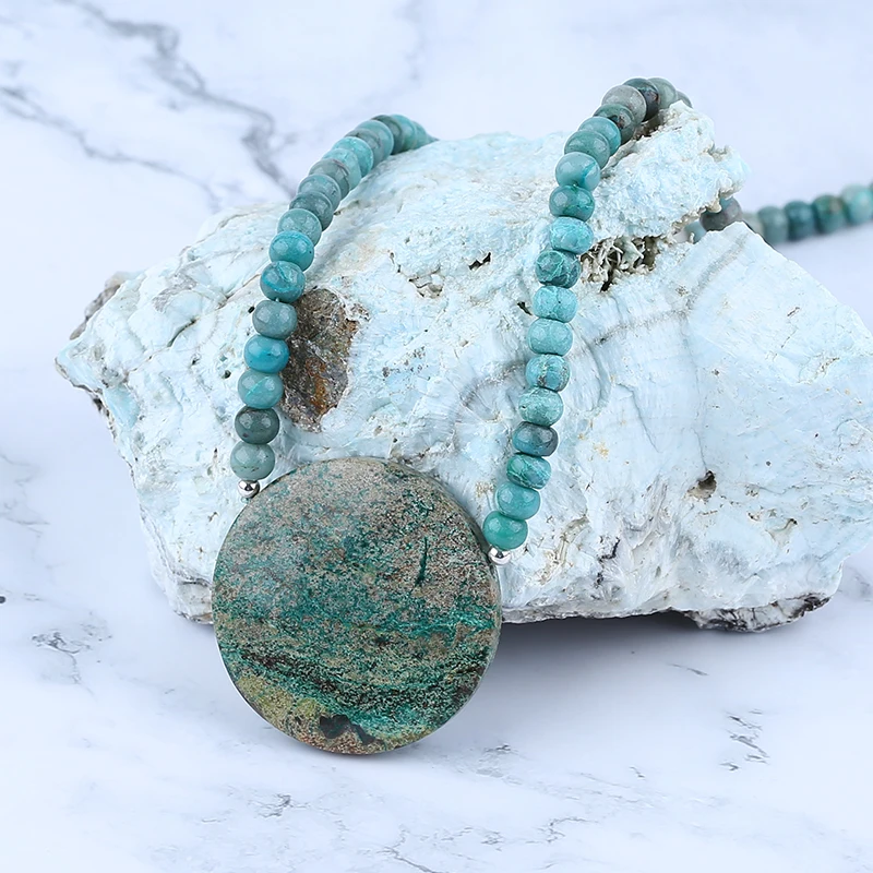 Wholesale Natural Stone Chrysocolla Necklace Accessories 60cm 108g