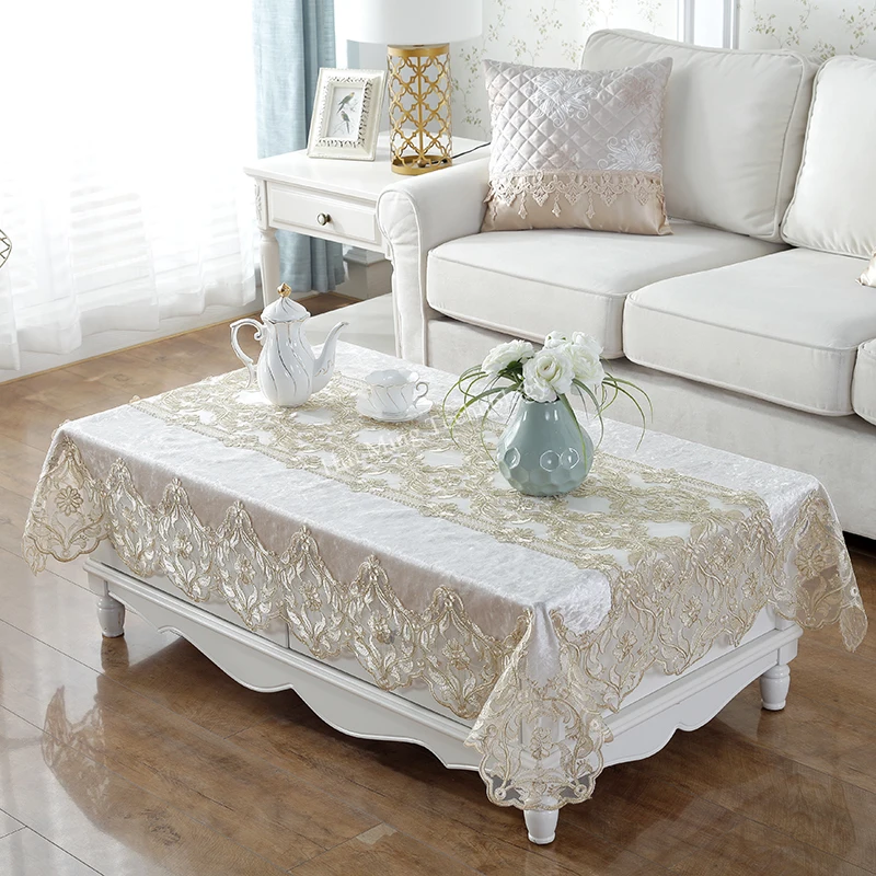 

Tablecloth pink Golden Velvet Europe Luxury Embroidered Table Dining Table Cover Table Cloth Flower Lace Tv Cabinet Dust Cover