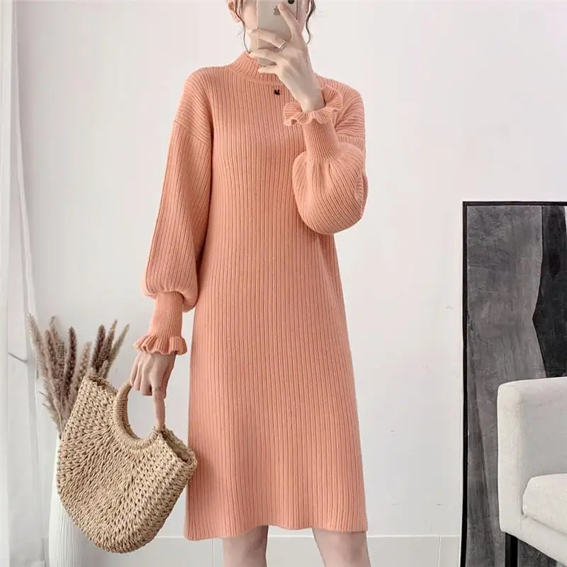 

Clothing Party Women's Dresses Turtleneck Prom Midi Knee Length Black Female Dress Solid Cover Up Crochet New in Aesthetic Knit