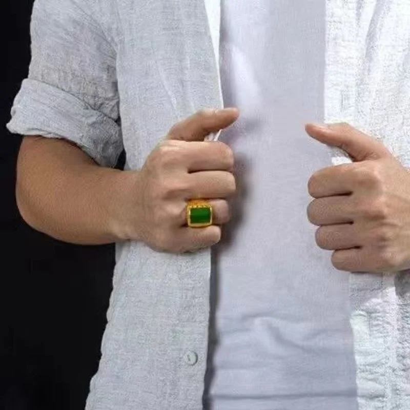 

24.k подлинное для мужчин Dominee Fortune Transfer Pure Copy Real 18k желтое золото 999 24k инкрустированное нефритовое кольцо регулируемое никогда не выцветает Je