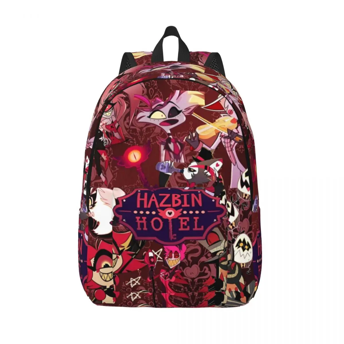 Классический рюкзак H-HazbinHotels с карманом для средней школы черный комедийный