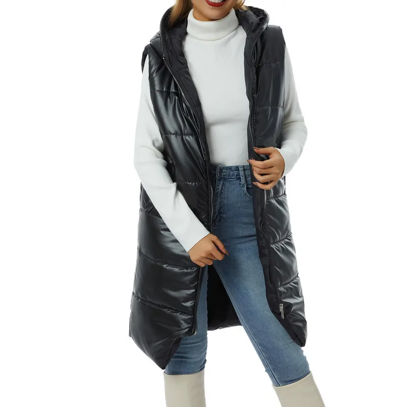 

Женская осенне-зимняя куртка 2022 Повседневная Верхняя одежда y2k теплая однотонная облегающая длинная жилетка на молнии без рукавов с карман...