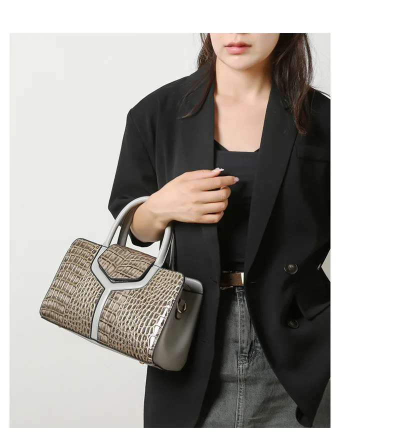 

Luxurious Black/Khaki Crocodile Shoulder Bag PU Leather Messenger Women Bags Cross Bag Handbag Day Clutch Female Tote