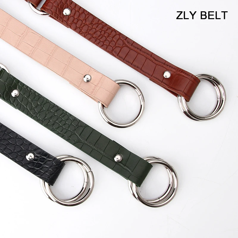 ZLY 2022 New Fashion Belt Women Men Slender Type PU Leather Material Double Ring Round Alloy Buckle Quality Luxury Casual Style
