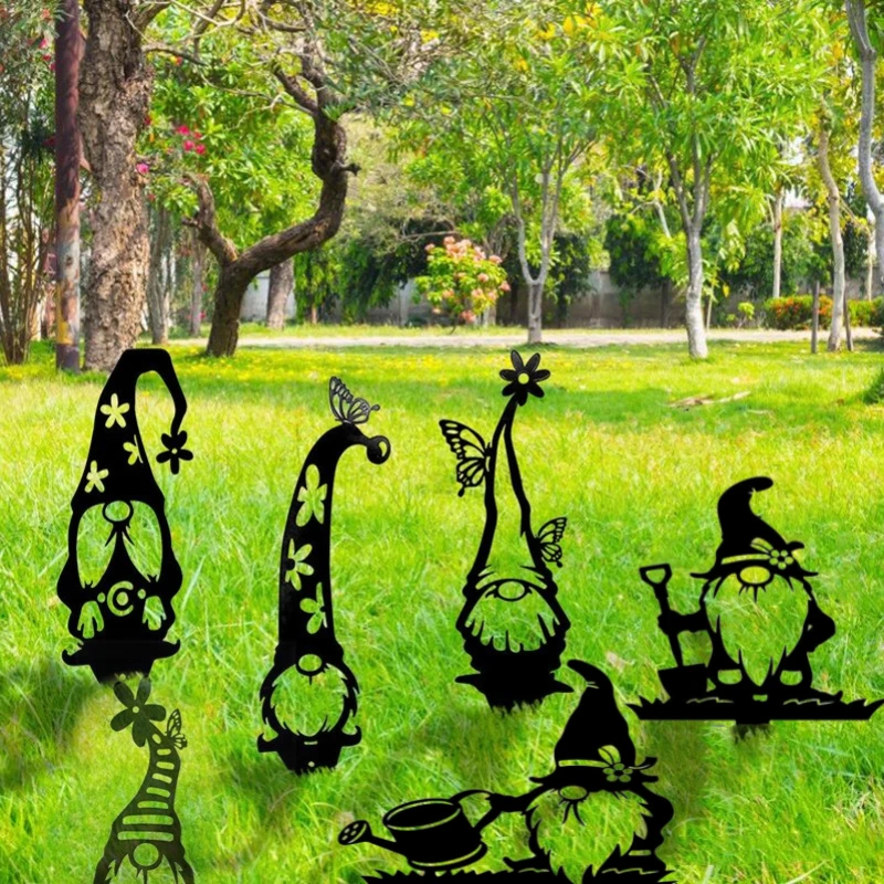 

Dwarf Shape Garden Ground Stake Santa Claus Art Hollow Out Silhouette Statue Christmas Patio Lawn Decoration Plaque Ground Stake