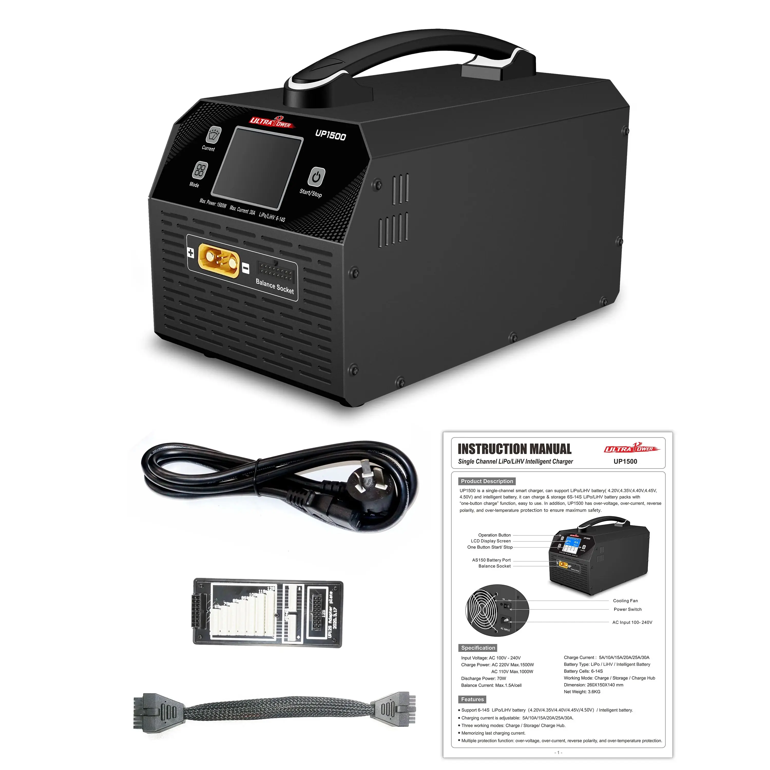 Интеллектуальное зарядное устройство VoidFly UltraPower UP1500 6-14S с одним портом, 1500 Вт, 30 А, для LiPo аккумуляторов, для дронов для защиты растений (art.: 3920d8ea250a6) - 3920d8ea250a6