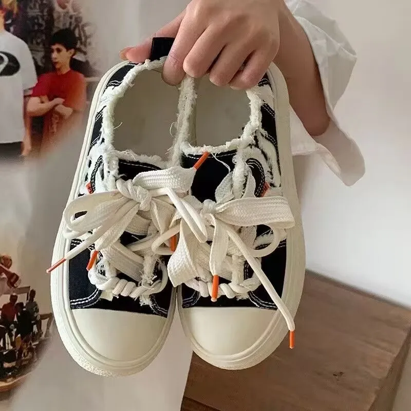 Fashion Odorless Canvas Sneakers Rough Edge Female Street Hip Hop Shoes Harajuku Sneaker Woman Plimsolls Tennis Shoes Platform