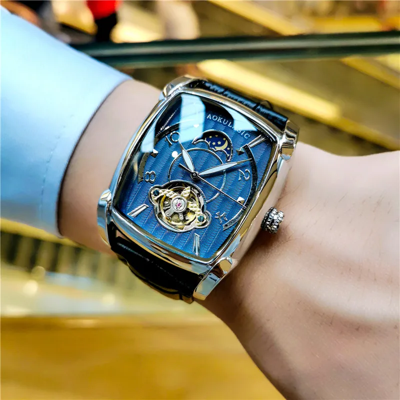 

Часы мужские механические Автоматические в форме ведра, брендовые модные светящиеся водонепроницаемые наручные часы с турбийоном