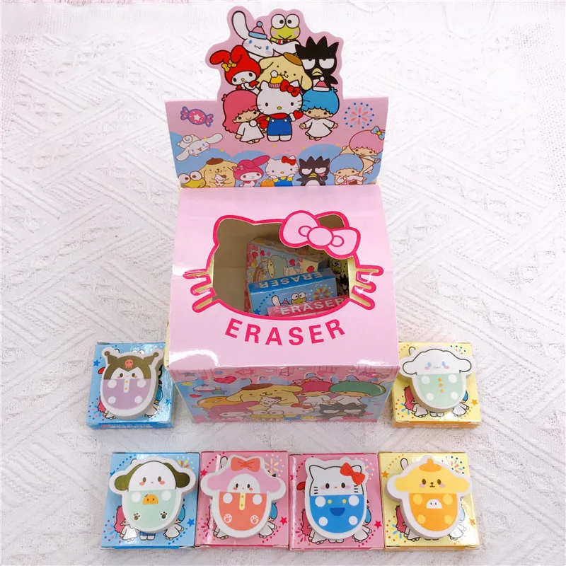 

12pcs Sanrio Eraser Hellokitty Mymelody Kuromi Kawaii Purin Cinnamoroll Cartoon New Blind Box Eraser Student Supplies Eraser