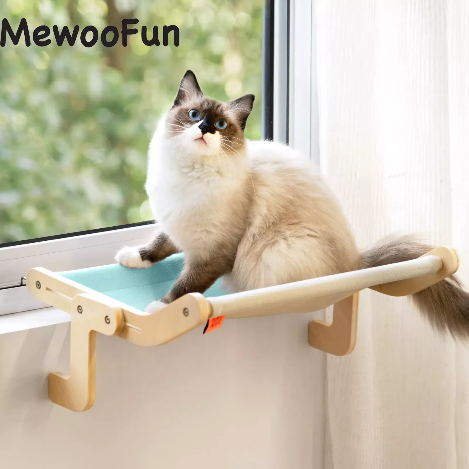 

Mewoofun Sturdy Cat Window Perch Wooden Assembly Hanging Bed Cotton Canvas Easy Washable Multi-Ply Plywood Hot Selling Hammock