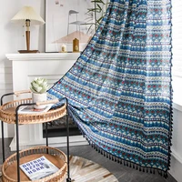 home decorstion curtains for living room kitchen bedroom semi blackout curtains boho geometric print with tassel