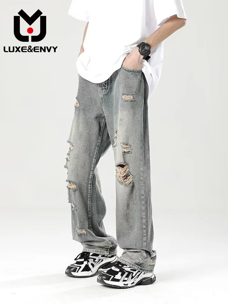 

Мужские рваные джинсы люкс & ENVY, свободные утягивающие прямые джинсы, новинка весны-лета 2023