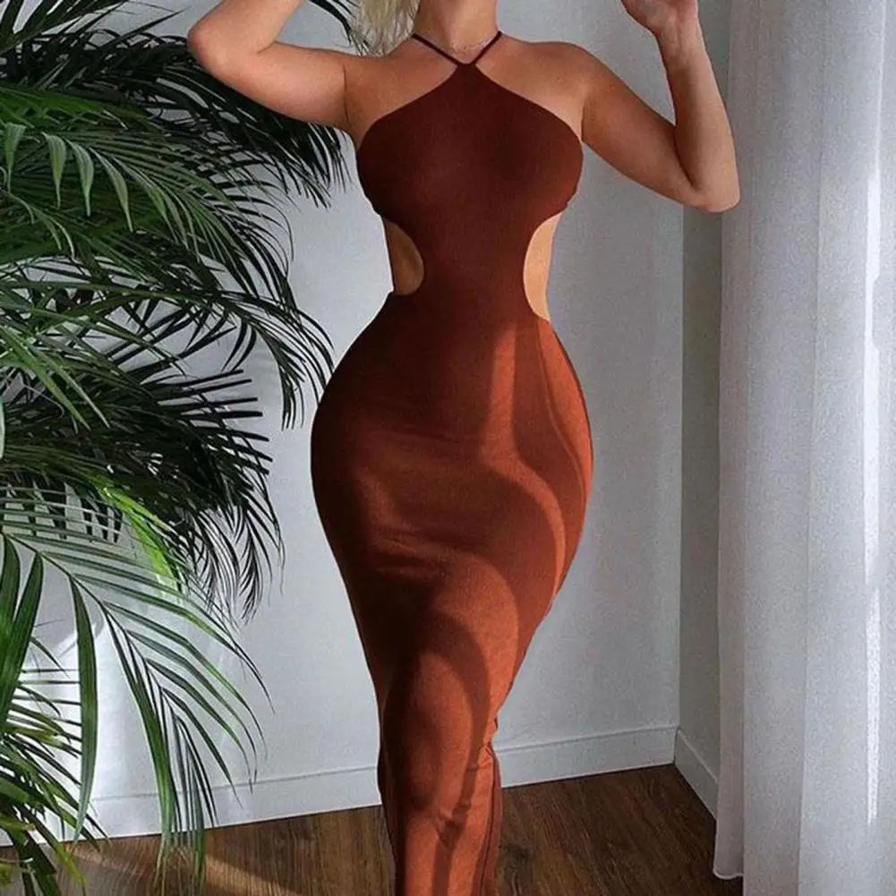 

Summer 2022 Women Dress Universal Breathable Elegant Sleeveless Solid Color Open Back Long Dress for Party