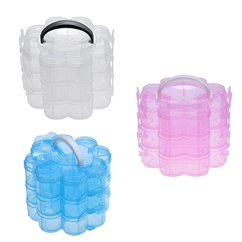 

3-Tier Clear Plastic Stackable Organiser Storage Hobby Craft Box Container Jewellery Case