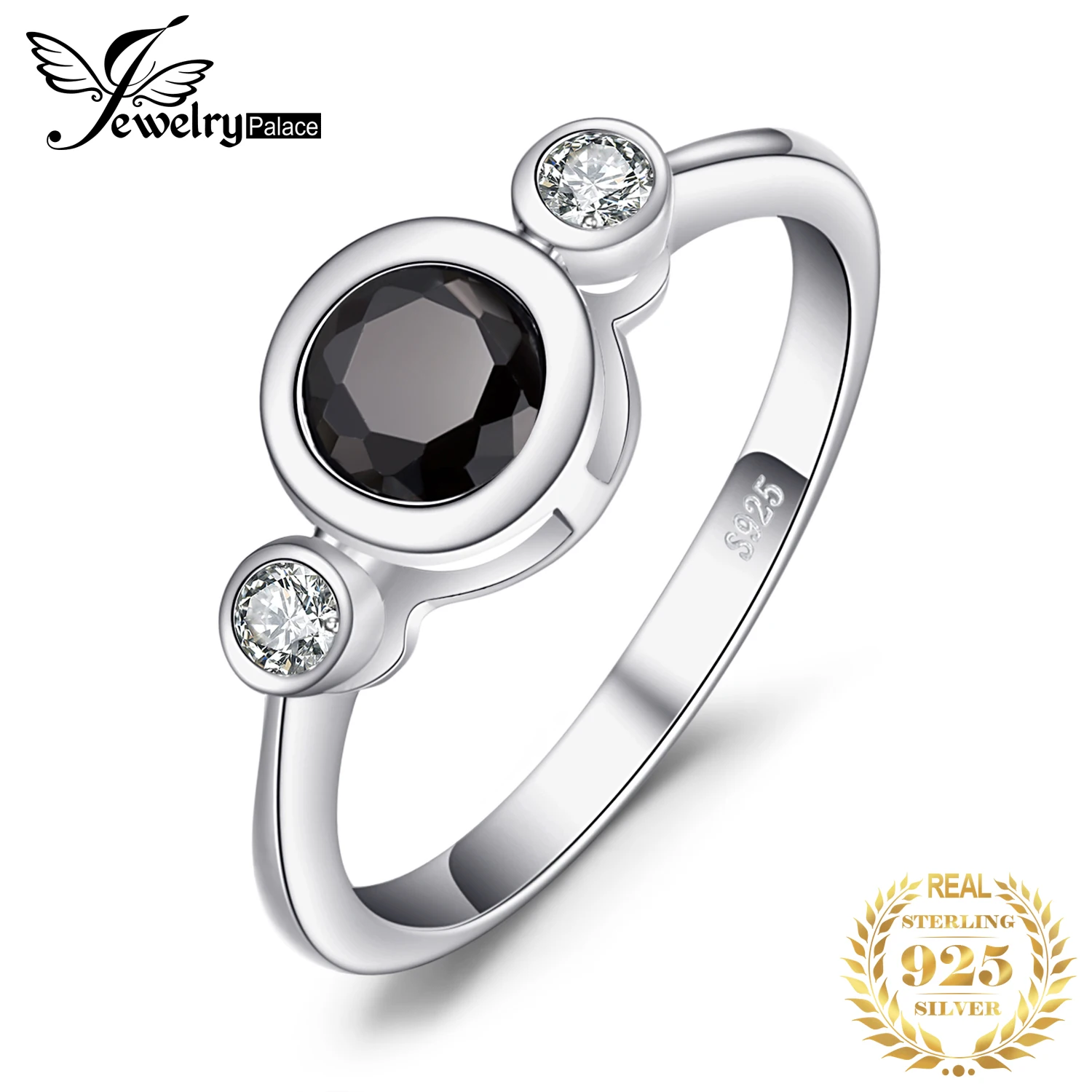 

JewelryPalace 1ct Natural Black Spinel 925 Sterling Silver 3 Stone Engagement Ring for Woman Wedding Party Jewelry New Arrival