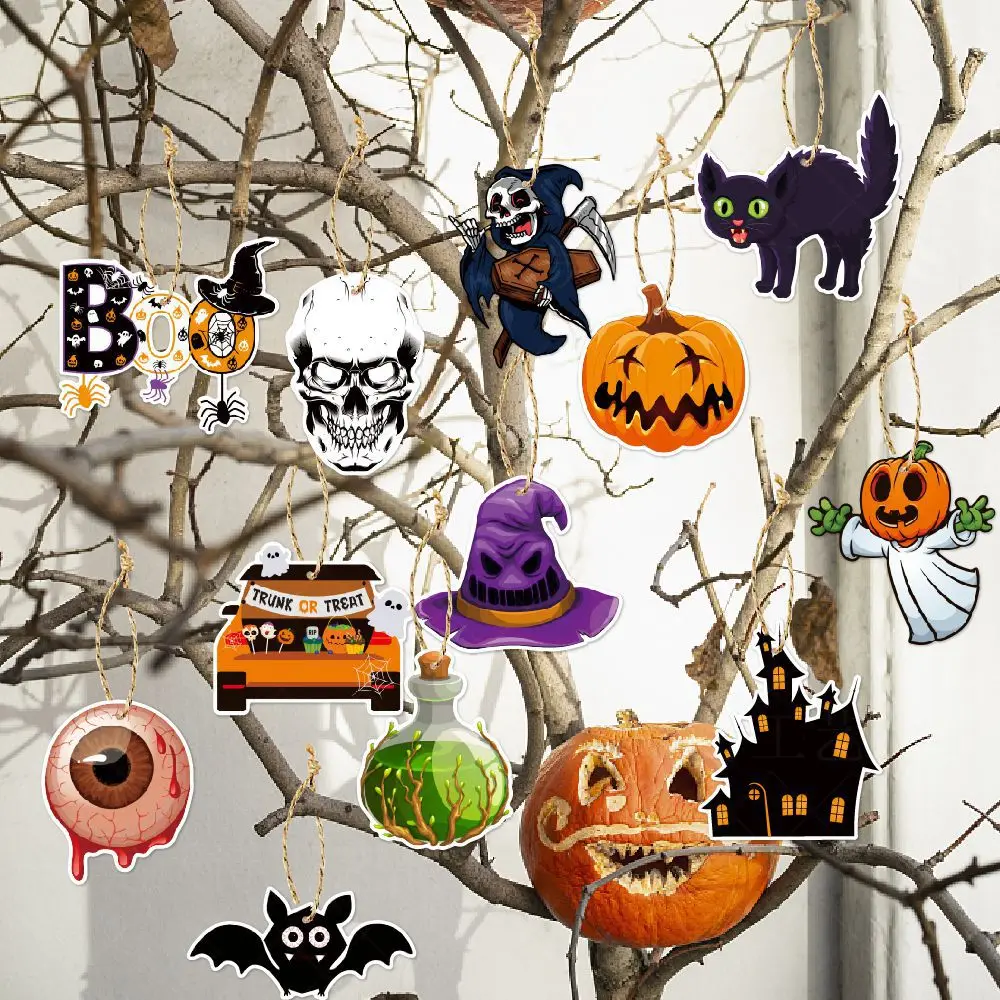 

10 Pack Halloween Decor Cards Pumpkin Ghost Bat Door Hanging Pendents Happy Halloween Ghost Festival Party Decorations for Home
