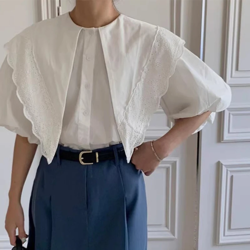 Нишевый дизайн женская блузка с острым воротником осень 2024 корейские шикарные