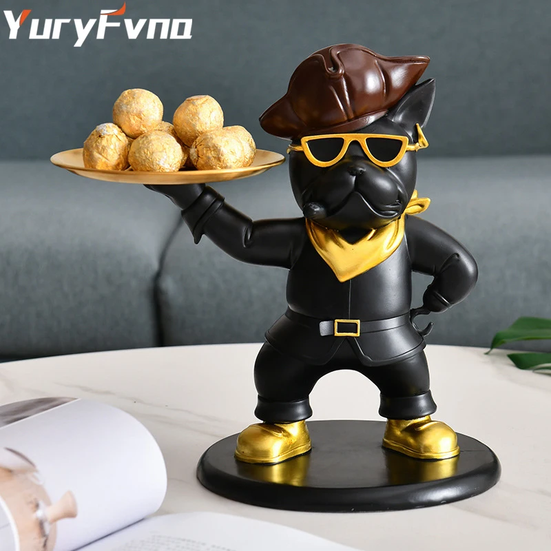 

YuryFvna Pirate Bulldog Figurine Dog Statue Storage Box Animal Ornament Resin Craft Art Sculpture Figurine Home Puppy Sculpture